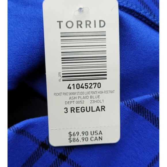 NWT Torrid 3 Plaid Blue Studio Pixie Luxe Ponte Skinny Pant 3X 22 24 - Picture 11 of 12
